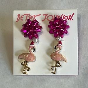 Betsey Johnson HOLIDAY 220 PINK Flamingo and Bow Stud Earrings NWT